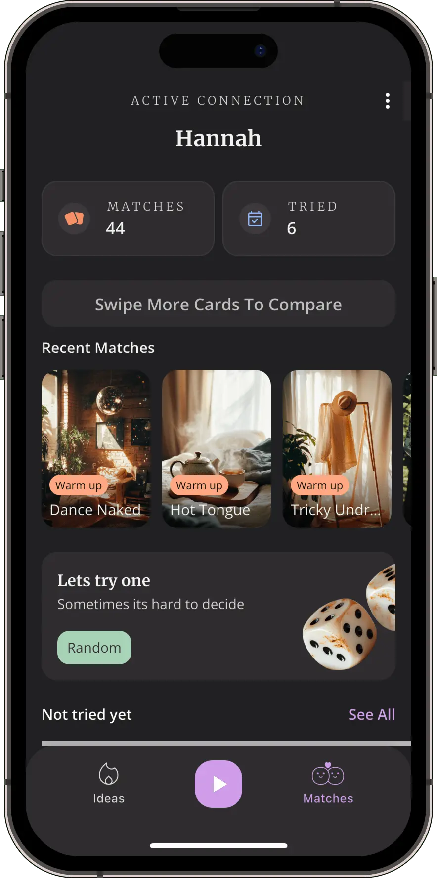 Delila app instructions explaining swipe matches