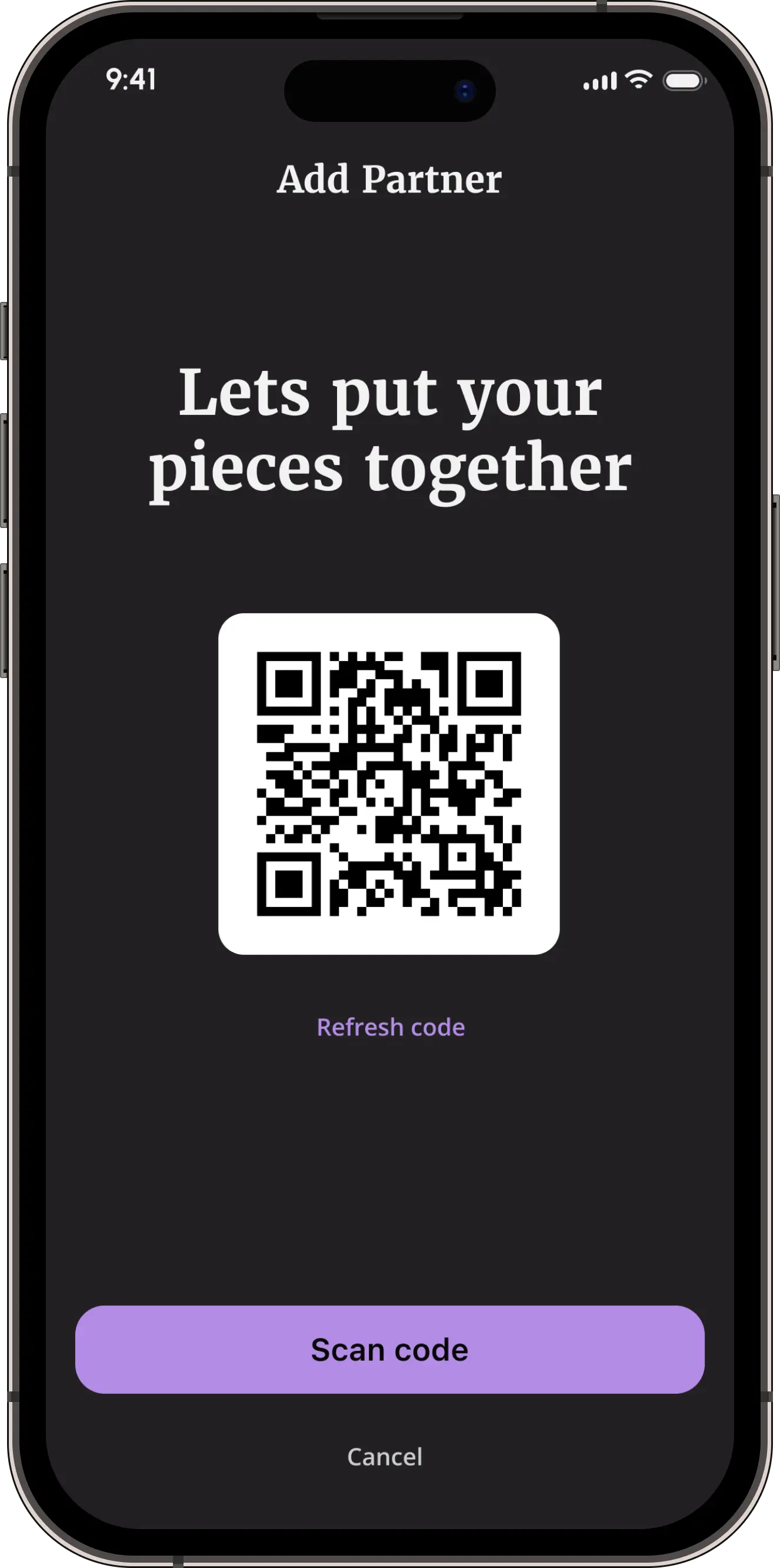 QR code used to connect partners in the Delila app